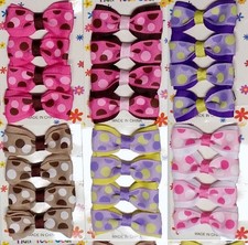 24 HAIR BOWS LOT BOUTIQUE CLIPS GROSGRAIN DRESS SCHOOL BARRETTE POLKA DOT PARTY