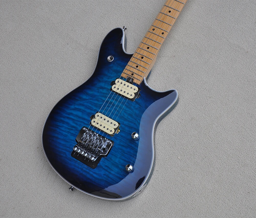 6 Strings Dark Blue Electric Guitar with Quilted Maple Veneer