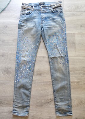 AMIRI JEANS 33 blue iced out stones bling spots w33 jean denim