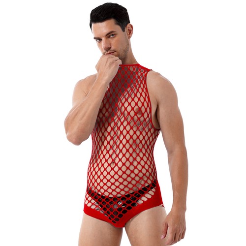 Hombre Ver a través de una pieza Fishnet Teddy Hollow Out Bodysuit Babydoll Nightwear - Imagen 45 de 70