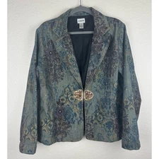 Chico’s Embellished Denim Blazer Women’s Size 12