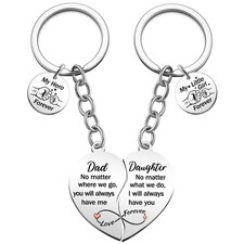 Fathers Day 2pcs Dad Daughter Heart Matching Keychains Set Small, Silver
