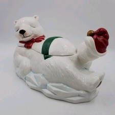 Vintage Christmas Polar Bear Ceramic Cookie Jar Epoch Noritake E121 Excellent