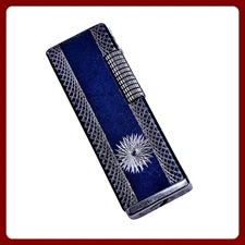 Opal Vintage Lighter FS 506 Blue Silver Starburst Korea Butane Gas Slim Retro