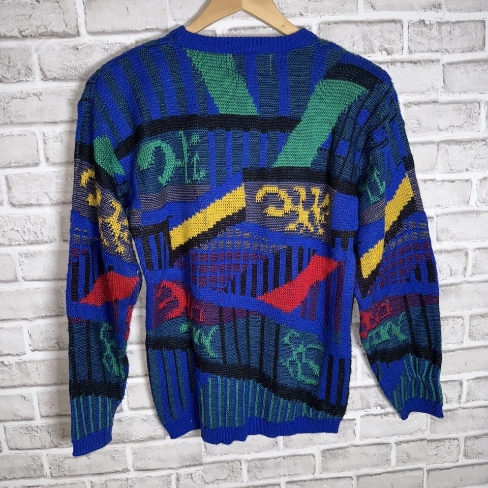 Vintage 80s 90s Funky Fun Bright Hip Hop Colorful Geometric Crewneck Sweater - Image 4 of 4