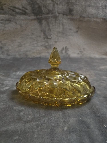 Anchor Hocking Fairfield Amber Glass Covered Butter Dish with Lid