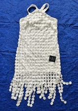 New Lulus Flirtatious Fun White 3D Dot Halter Fringe Midi Dress Cocktail Size L