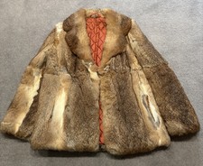 GENUINE  70’s  VINTAGE RABBIT FUR 3/4 Coat, TAN MIX SIZE 10-12-VGC