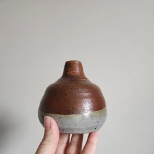 Small Brown Pottery Earthenware Rustic Decorative Vase