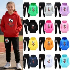 Kids Red Nose Day Hoodies+Pants Tracksuit Funny Face Charity Event Sportwear Set