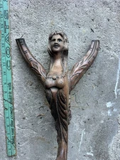 Antique Wood Figurehead Woman Pediment For Wall Bracket Shelf Or Furniture
