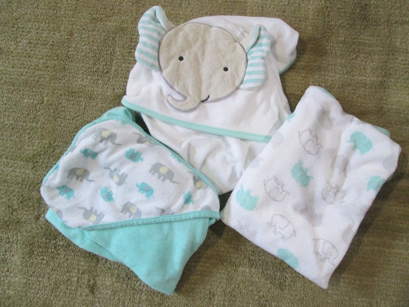 Carter's Just One You 3 Piece 2 Hooded Bath Towels + Towel TERRY SET Elephant