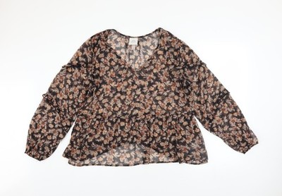 Knox Rose Damen Tunika Bluse Mehrfarbig Blumen Chiffon Größe L