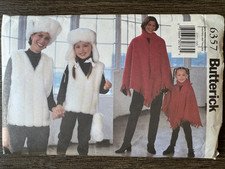 Butterick 6357 Pattern Misses XS-L , Children 2-6X, Poncho, Vest, Hat Bag, Uncut