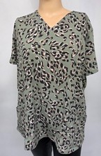 Easy Stretch 2X Scrub Top Olive Black Cheetah Pockets Stretch