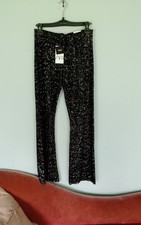 ZARA NEW FLARED SEQUINNED PANTS DARK Black LARGE NWT