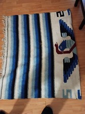 Blue White Black Striped Flat Hand Woven Nava...