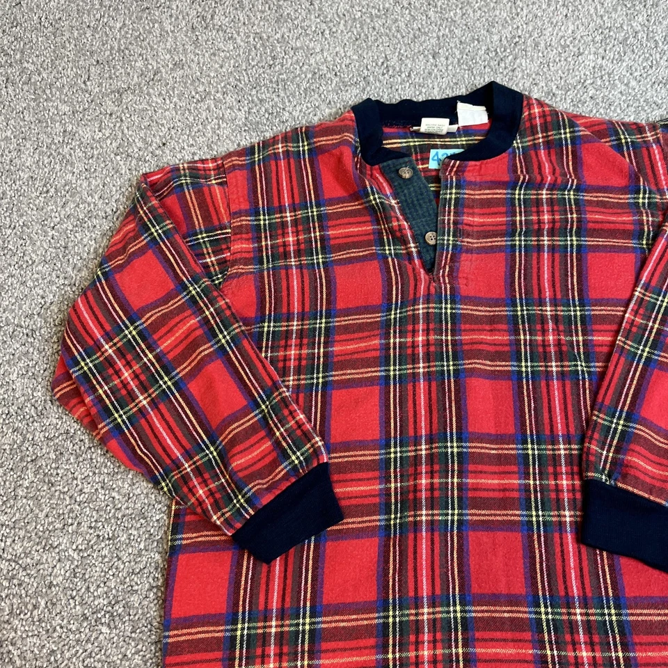 Vintage L.L.Bean Shirt Youth Small Red Plaid Flannel Henley USA Made 90s - Image 3 of 4