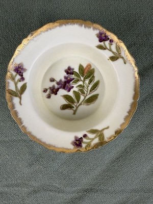 Vintage Kalk Porcelain Violet Bowl / Saucer Gold Gilt East Germany GDR 6678