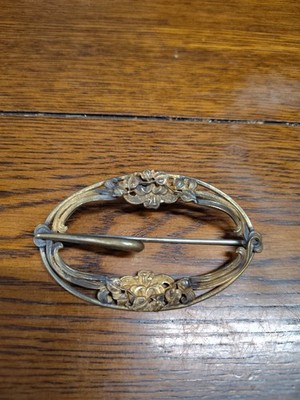 1880 To 1900 Brass Buckle Brooch With Floral Design
