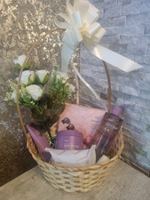 Valentines m&s spa hamper chocs candle bouquet gift basket white silk flowers 
