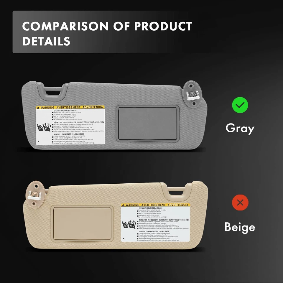 Par de parasol gris con espejo de tocador y luz para Toyota Highlander 2014-2019 Foto 2 de 4