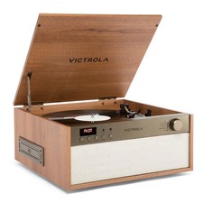 Victrola Venture Vista 5-in-1 Music Center, Oak, Mid-Century Modern Turntable