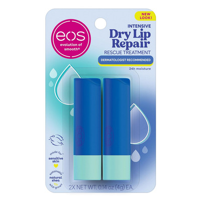 Eos The Hero Lip Repair, 24HR Moisture for Dry Lips, Strawberry, 0.14 Oz, 2-Pack