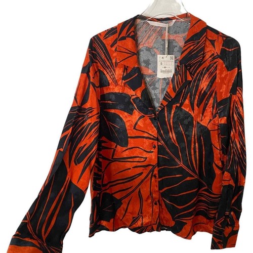 Zara black and orange button down blouse NWT small women's - Picture 3 of 6