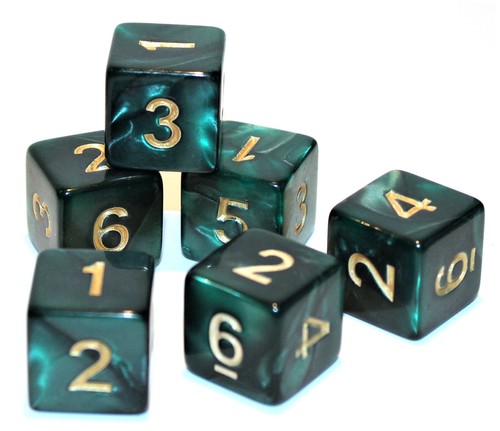 Set of 6 Numbered D6 Six Sided Standard 16mm Dice - Game Dice - Marble Emerald - 第 1/1 張圖片