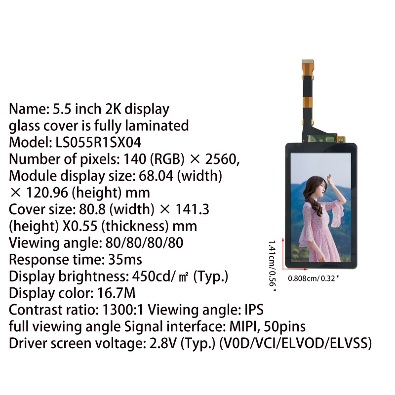 5.5 Inch LS055R1SX04 IPS LCD Screen – 1440x2560 Resolution LCD Panel