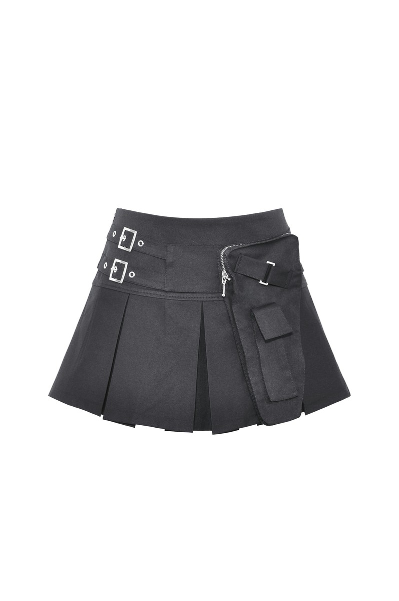 DARK IN LOVE Black Gothic Punk Pleated Mini Skirt With Side
