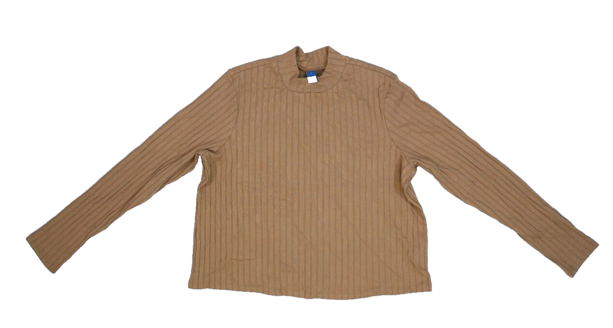 Old Navy Cropped Rib Knit Mock Neck Sweater Acacia Brown Long Sleeve Womens  L