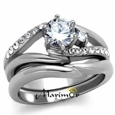 1.19 Ct Round Cut Cubic Zircona Stainless Steel Wedding Ring Set Women's Sz 5-10