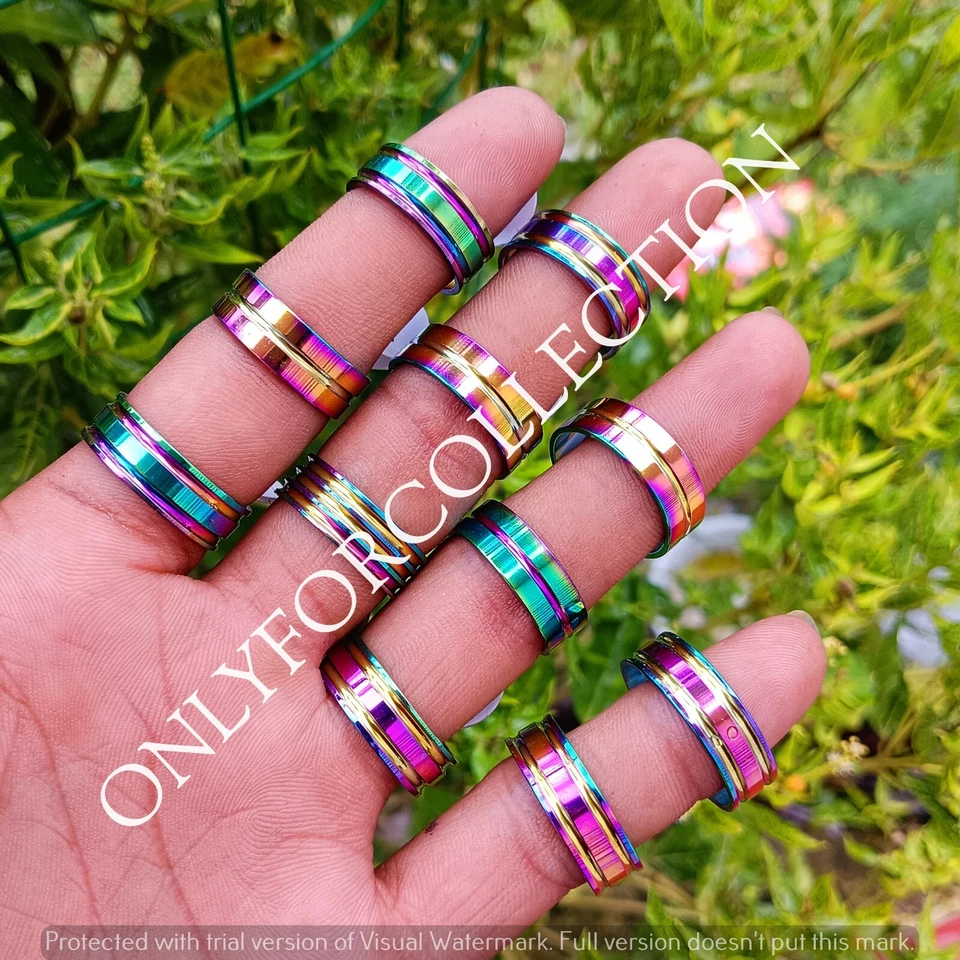 Anti- Stress Rainbow Spinner Stainless Steel Fashion Handmade Band Rings Lot - Image 2 of 3