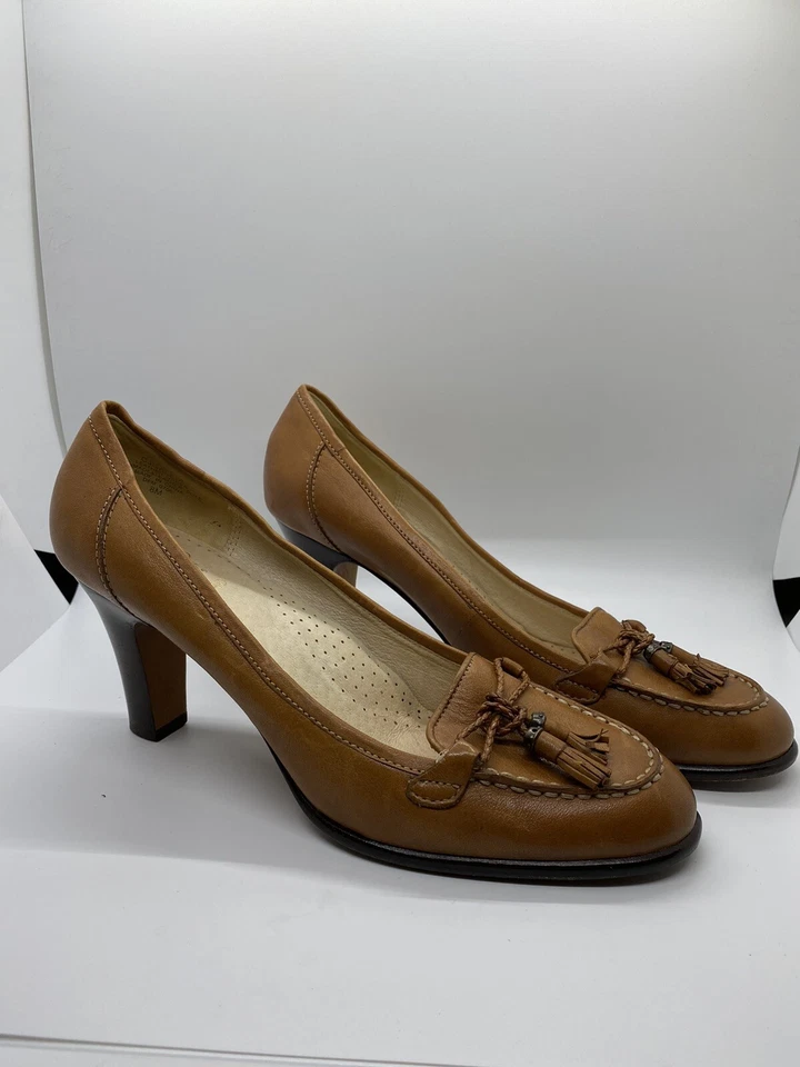 Joan & David Talla 8 Circa Confort 365 Cuero Marrón Tacón Zapatos Borlas Zapato de Trabajo Foto 2 de 3