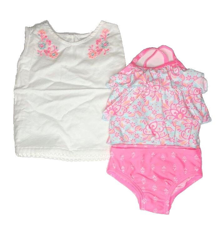 CARTER'S Baby Girl 3M Floral 3-Pc Tankini Coverup Swim Set NWT