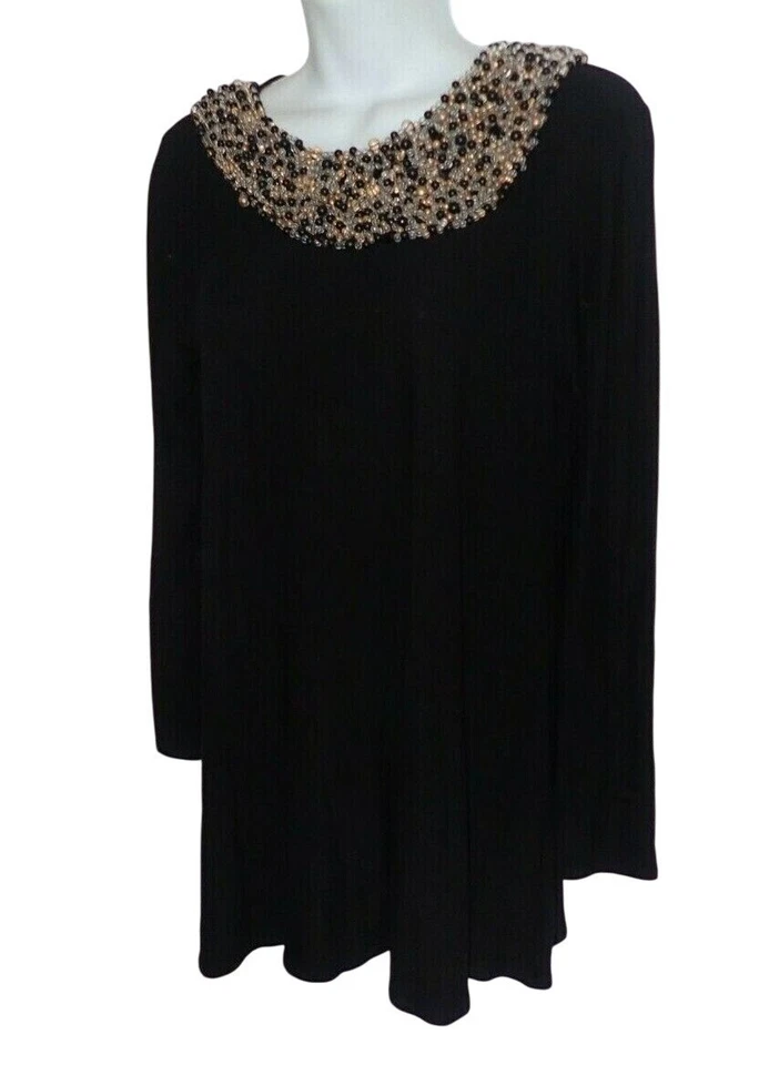 T-Bags Los Angeles Mujer Top Manga Larga Cuentas Escote Negro XS Asimétrico Foto 3 de 4