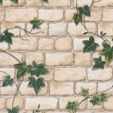 Decoro Ivy Brick Wall Green Vines Leaf Beige/White 980434 AS Creation Wallpaper