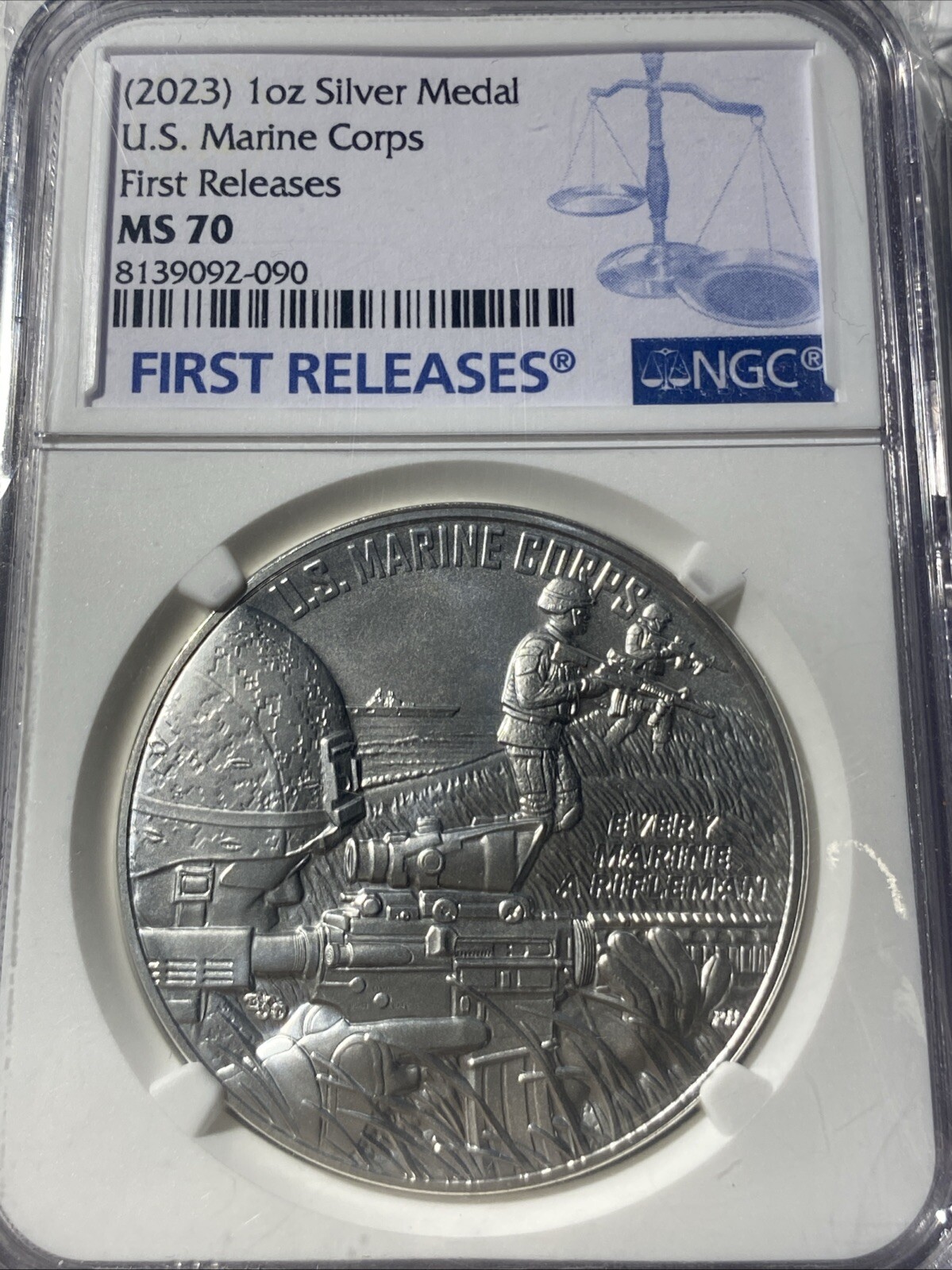 (2023) Silver 1oz U.S. Marine Corp Medal First Releases NGC MS-70