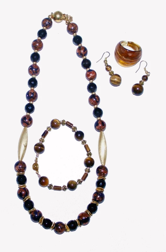 Edelsteinkette SET Elisabeth Naeem Tigerauge Kette Magnetverschluss    