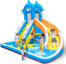 Inflatable Water Slide,5 in 1 Dolphin Inflatable Bounce House for Kids- Climbing