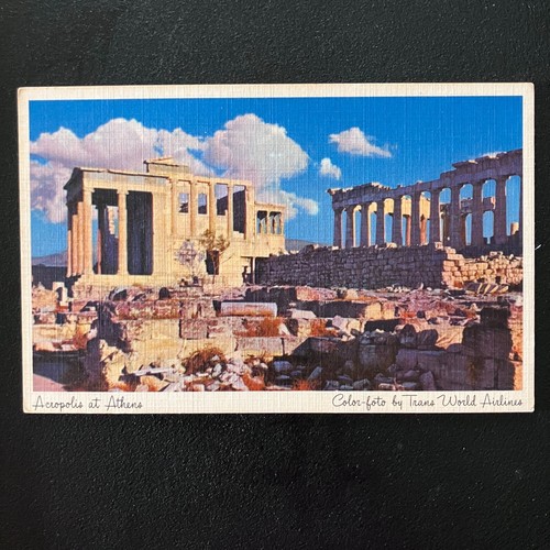 VTG Linen Postcard Acropolis at Athens Greece Ruins Parthenon | eBay
