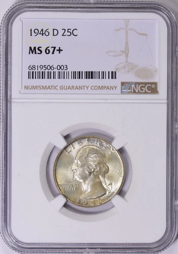 $2250 NGC Guide: 1946-D Quarter NGC MS-67+ Toned Lot #652