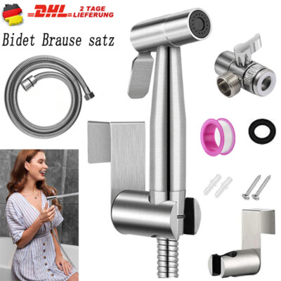 Bidet Brause mit Schlauch + Halter Set WC Hand Duschkopf Intim Hygiene Dusche