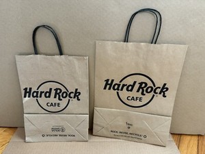 LOT of 2 HARD ROCK CAFE Brown Paper LOGO Shopping Bags -- 1 SMALL + 1 LARGE