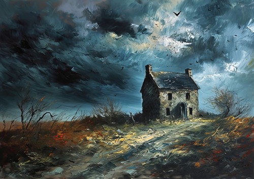 Stormy Sunset Haunted Chapel Abandoned Cottage Twilight House Foggy Village Mist - Picture 5 of 9
