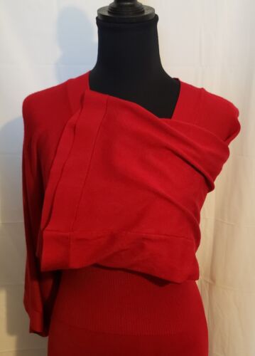 Allison Brittney Womens Dress Red Knit Size Med, 1940s, Wide Sleeve, Fitted - Picture 3 of 6