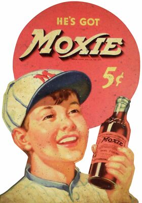 HE'S GOT MOXIE SODA POP BASEBALL BOY HEAVY DUTY USA MADE METAL ADVERTISING SIGN