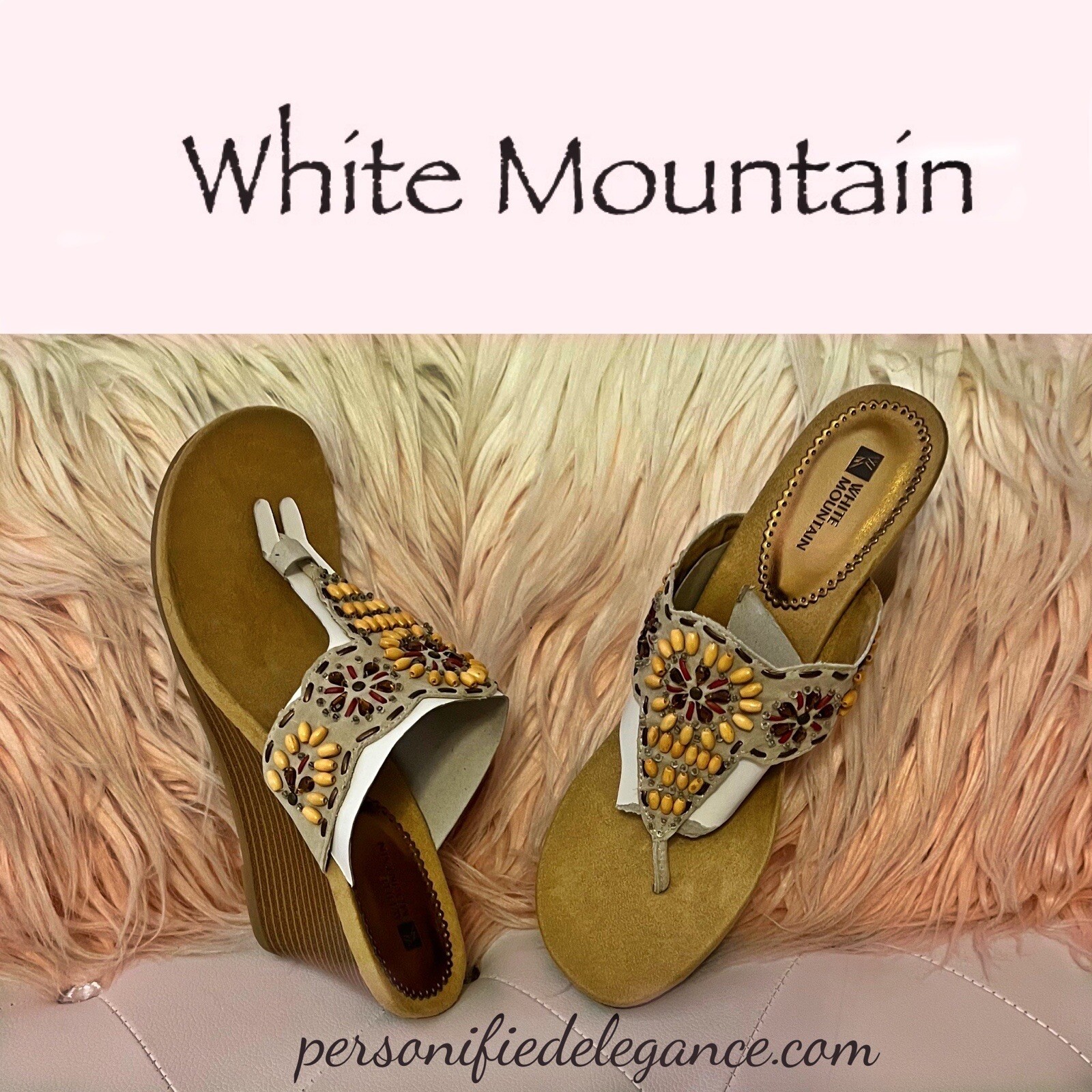 NEW White Mountain Mayhem Beige Beaded Thong Wedge Sandals 11M $50 | eBay